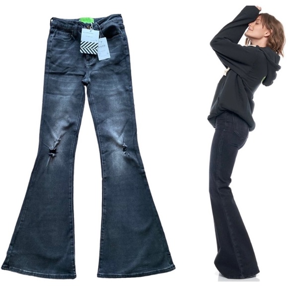Free People x Sandrine Rose Super Flare Jeans Denim Pants Size 28 Charbon New